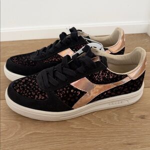 Diadora Black and Gold Women's Sneakers